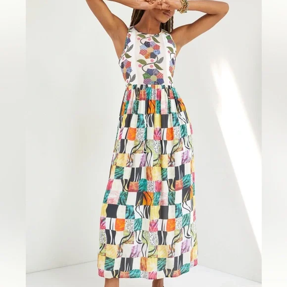Let Me Be Quilted Patchwork Maxi Dress Anthropologie Sz L New With Tags Pockets! - Picture 1 of 16